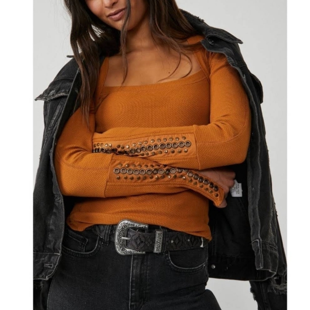 NWOT Free People Amber  Little Unruly Waffle Knit Long Sleeve Size‎ XS